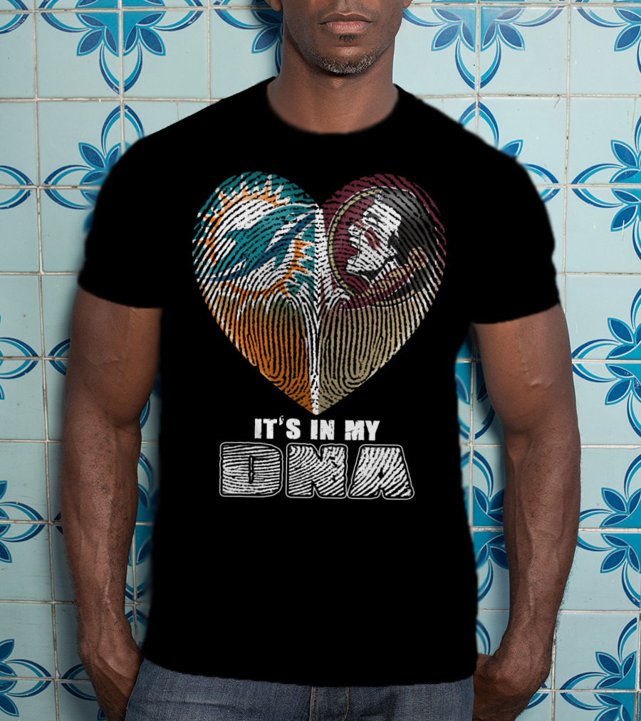 It's In My Dna Miami Dolphins Florida State Seminoles Heart Fingerprint T-Shirt