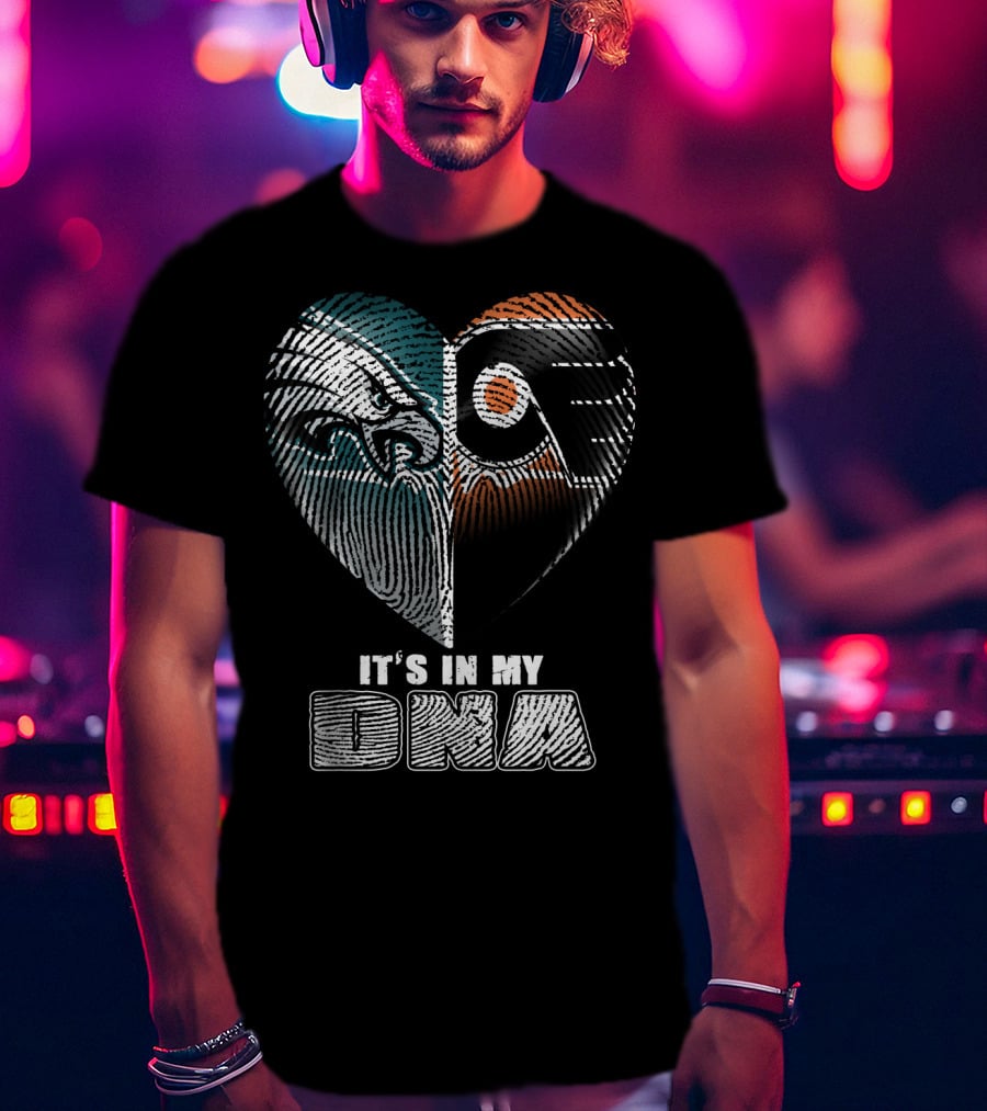 Eagles Flyers It's In My Dna Heart Fingerprint T-Shirt