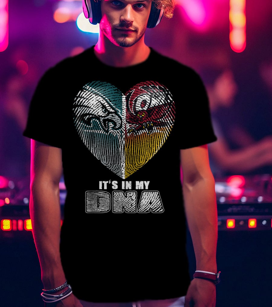 It's In My Dna Eagles Hurricanes Heart Fingerprint T-Shirt