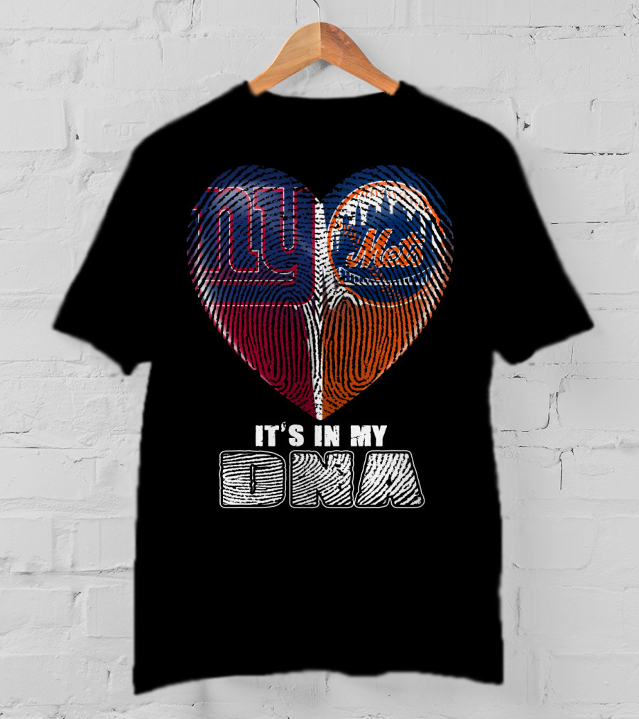It's In My Dna Ny Giants Mets Fingerprint Heart T-Shirt