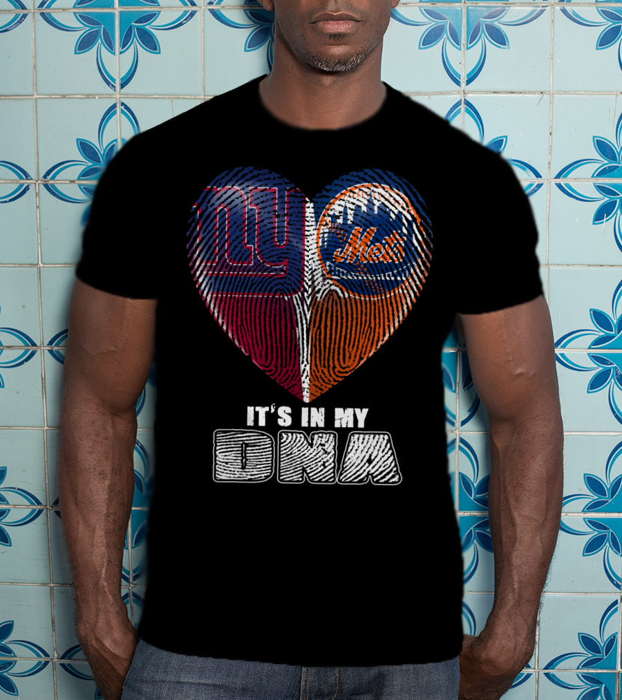 It's In My Dna Ny Giants Mets Fingerprint Heart T-Shirt