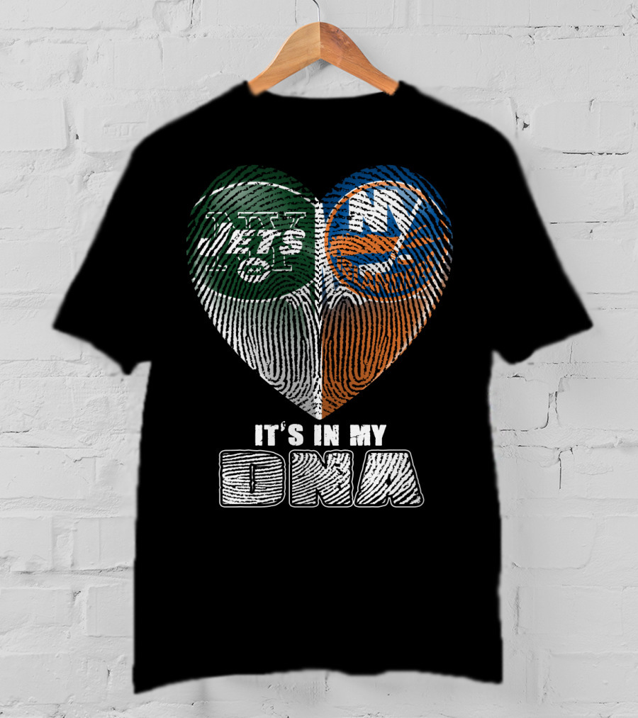 It's In My Dna Jets Islanders Heart Fingerprint T-Shirt
