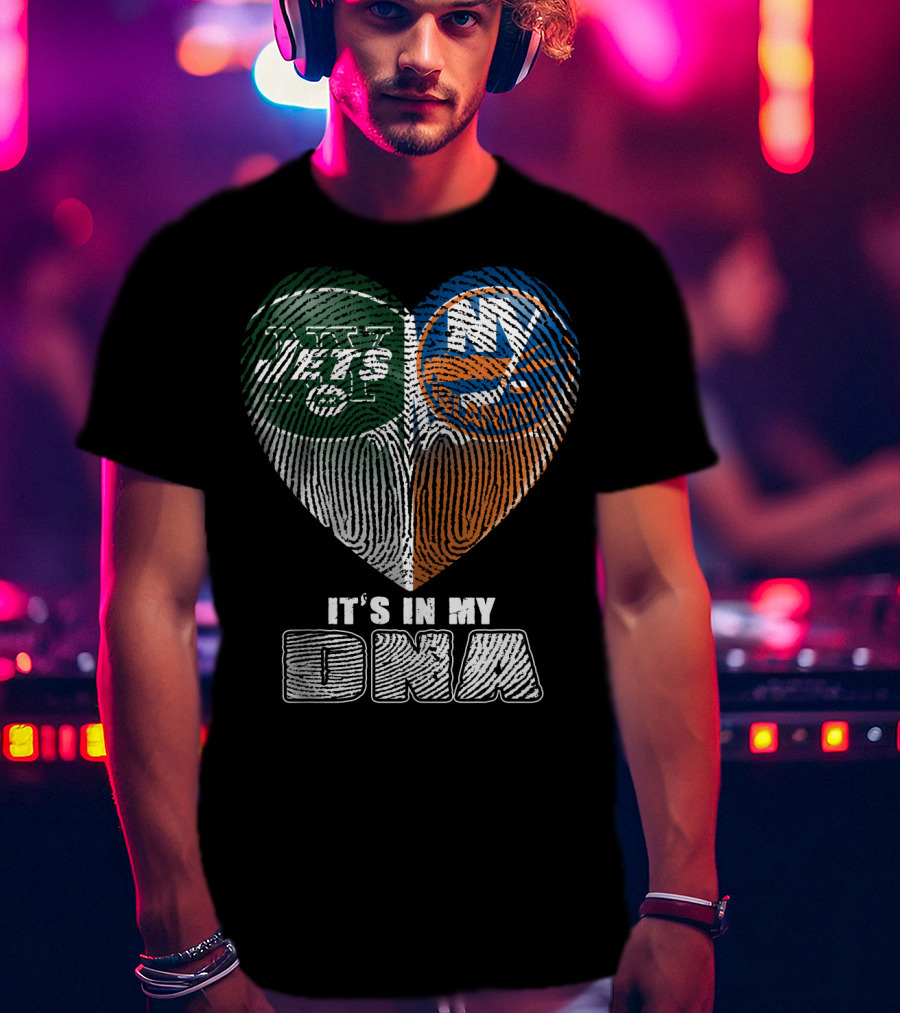 It's In My Dna Jets Islanders Heart Fingerprint T-Shirt