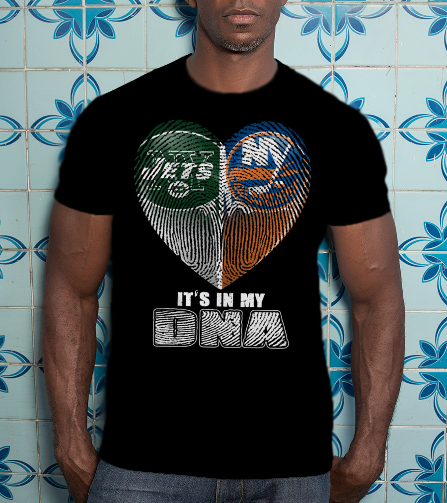 It's In My Dna Jets Islanders Heart Fingerprint T-Shirt