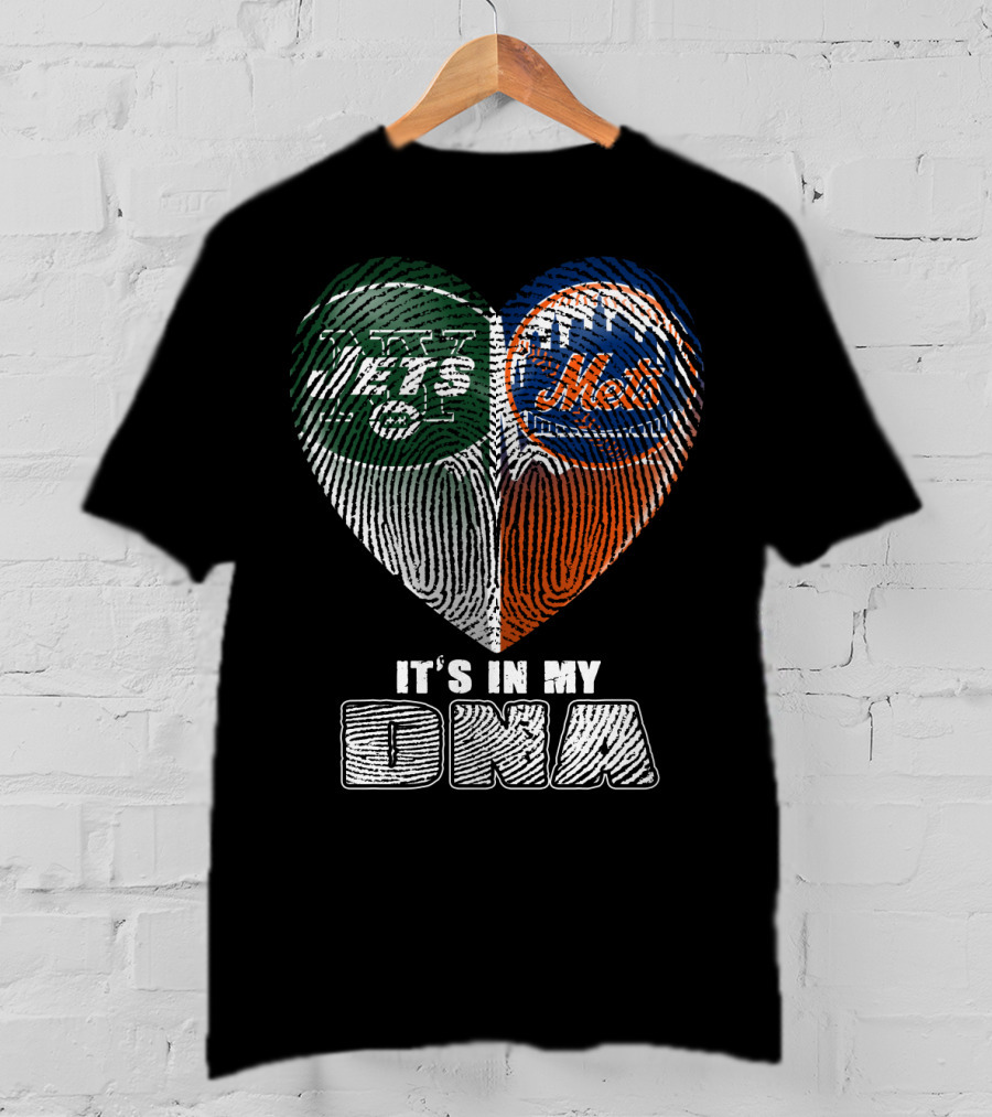 Jets Mets It's In My Dna Fingerprint Heart T-Shirt