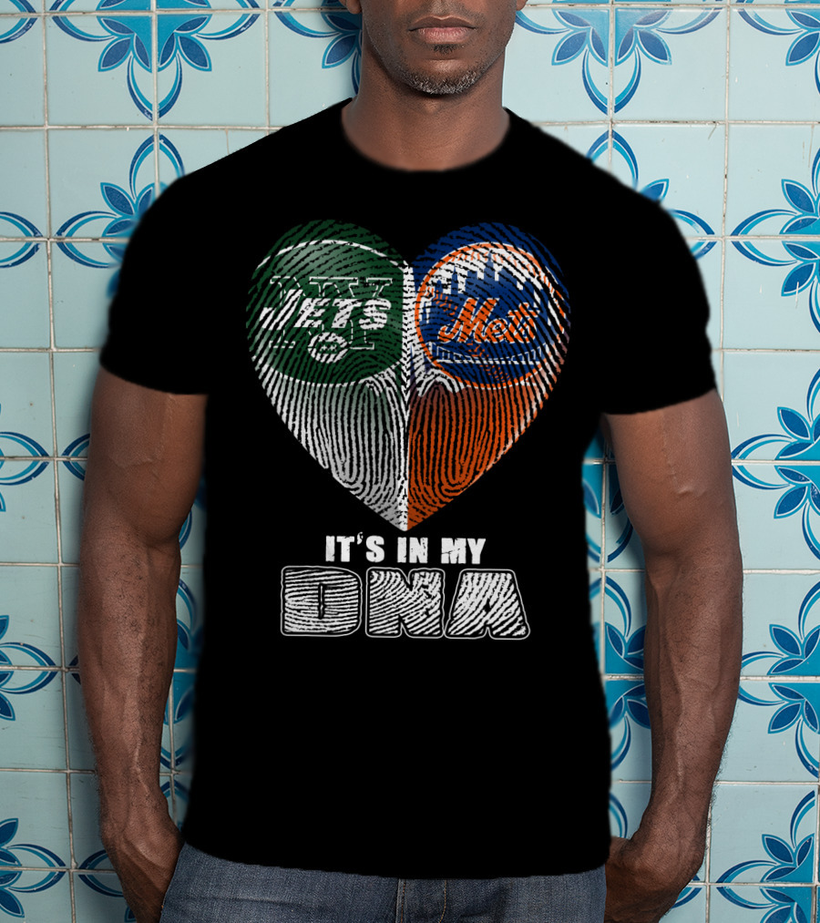 Jets Mets It's In My Dna Fingerprint Heart T-Shirt