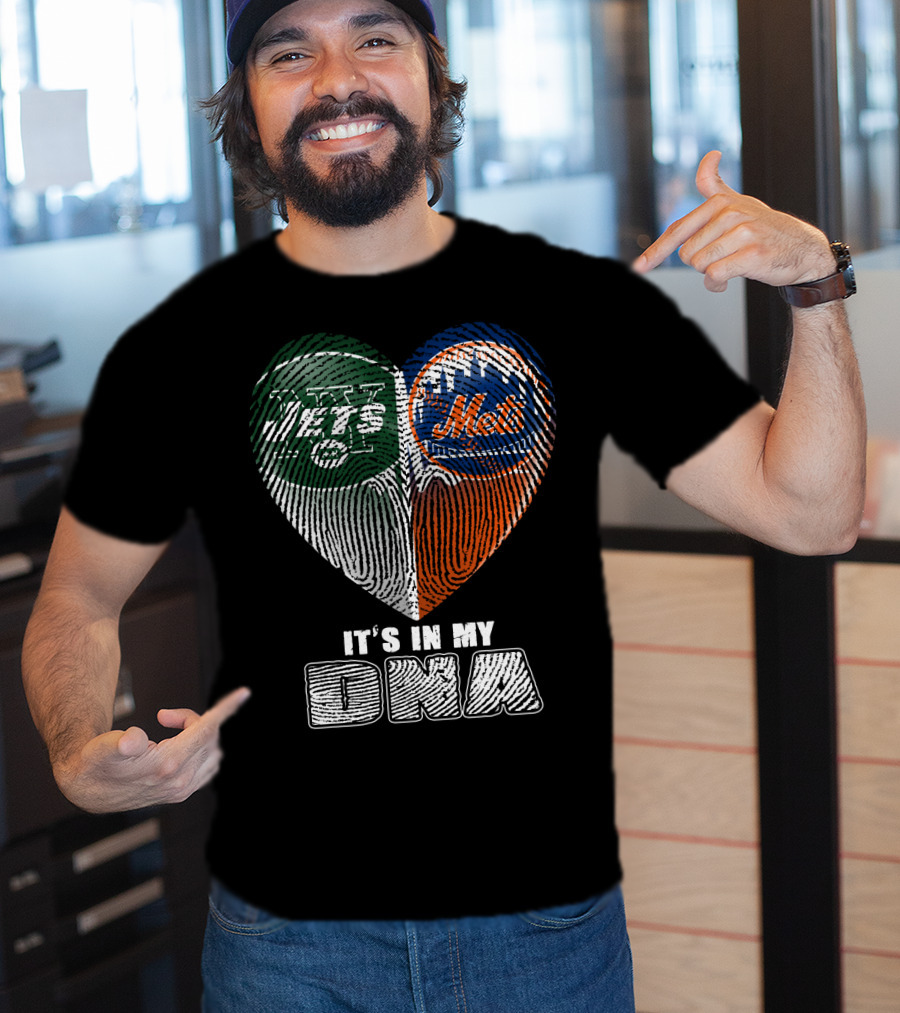 Jets Mets It's In My Dna Fingerprint Heart T-Shirt
