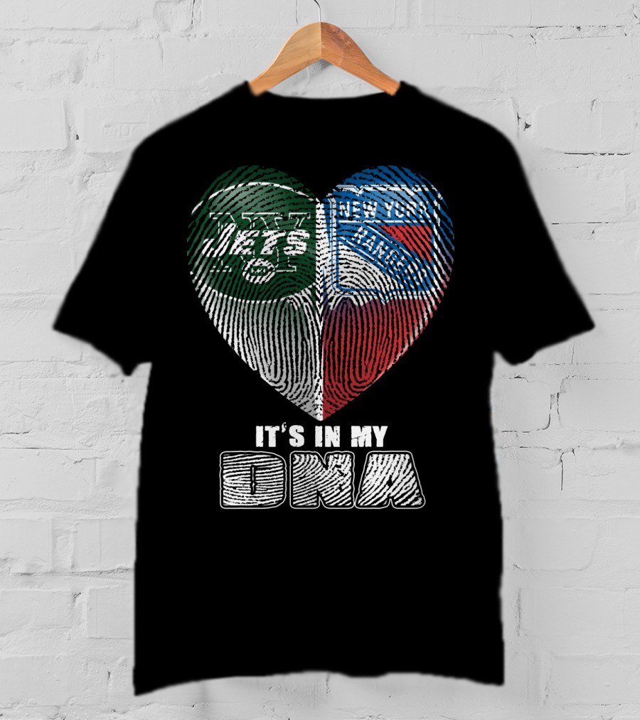 New York Jets And Rangers It's In My Dna Heart Fingerprint T-Shirt