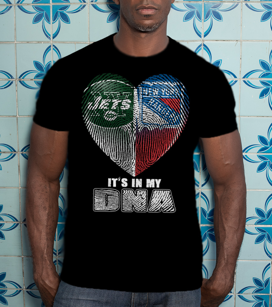 New York Jets And Rangers It's In My Dna Heart Fingerprint T-Shirt