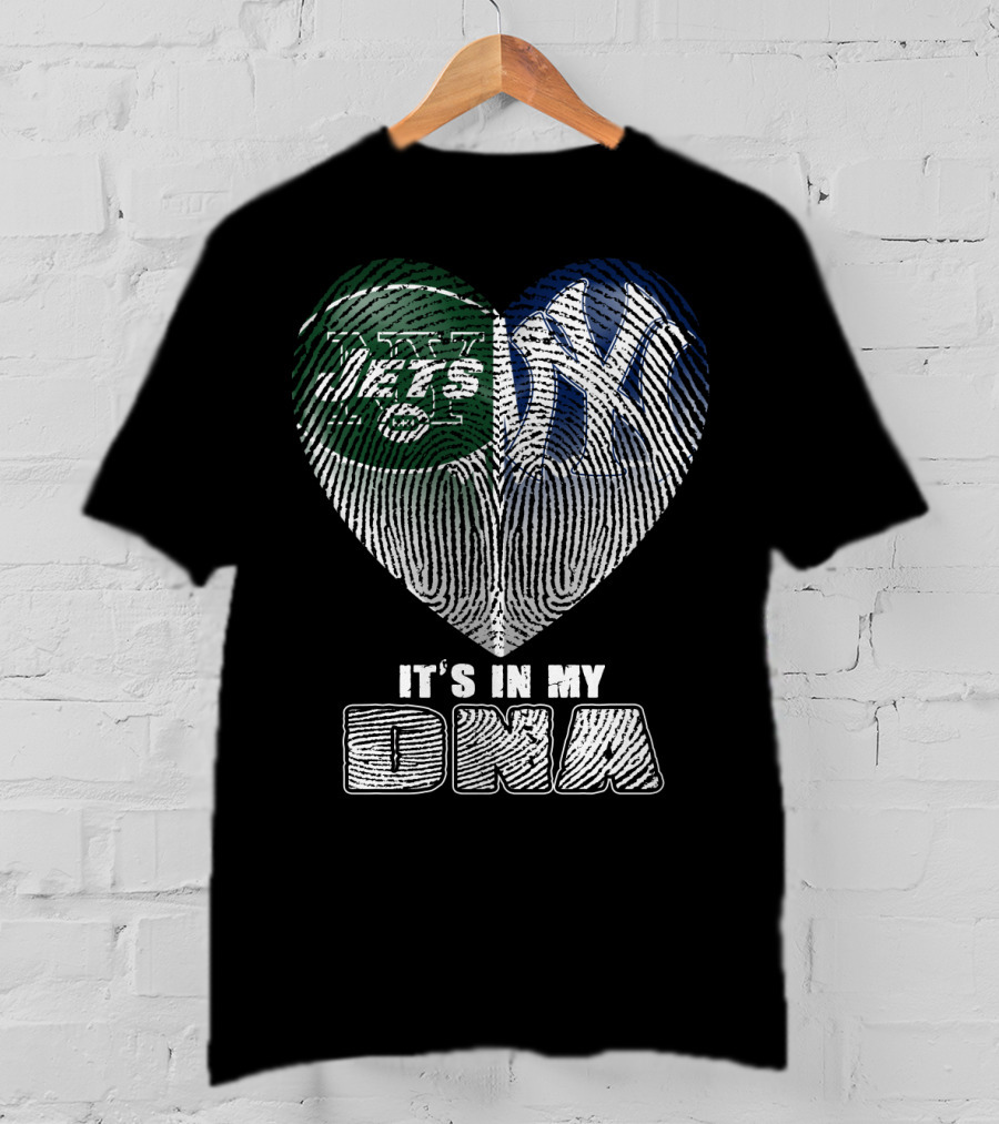 It's In My Dna Jets Yankees Fingerprint Heart T-Shirt