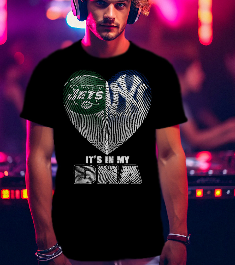 It's In My Dna Jets Yankees Fingerprint Heart T-Shirt