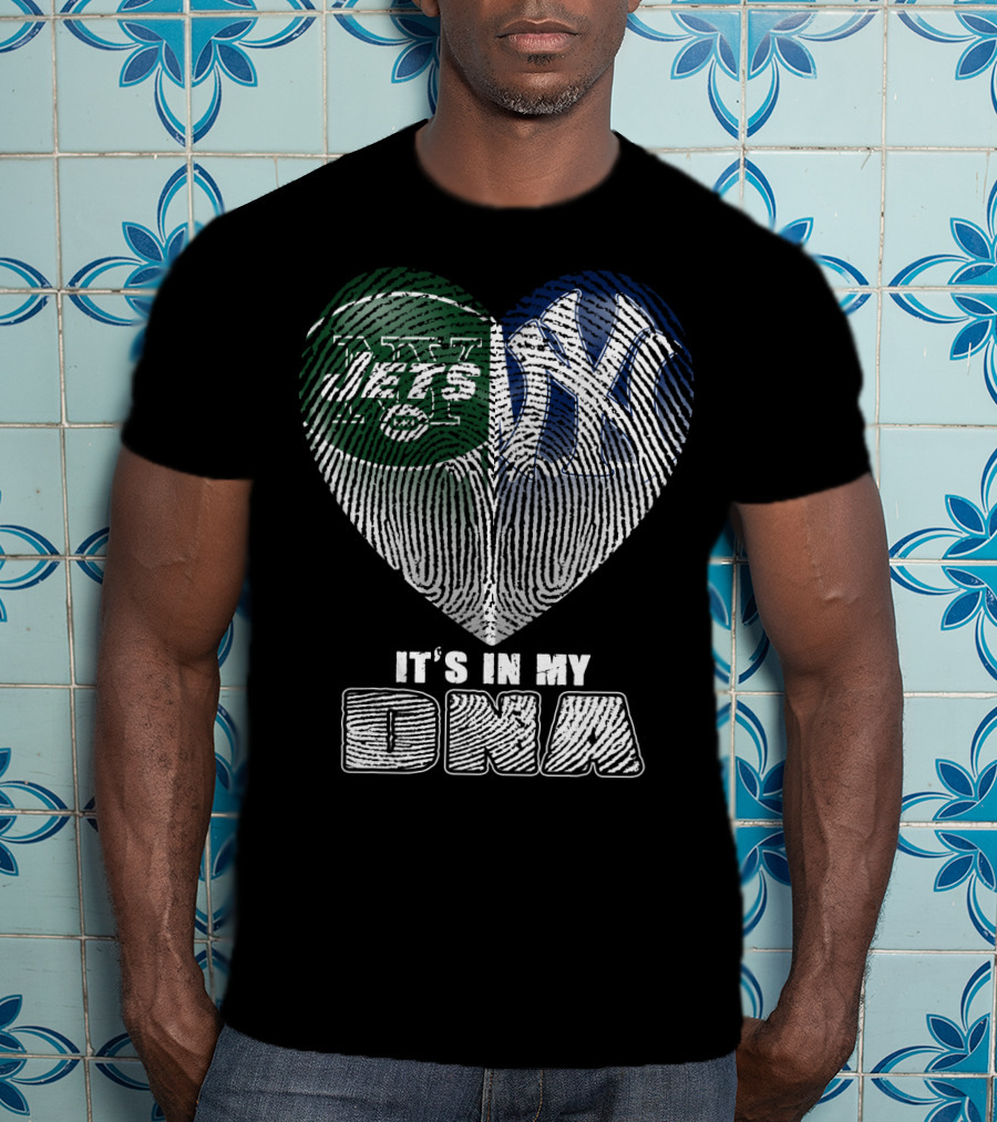 It's In My Dna Jets Yankees Fingerprint Heart T-Shirt