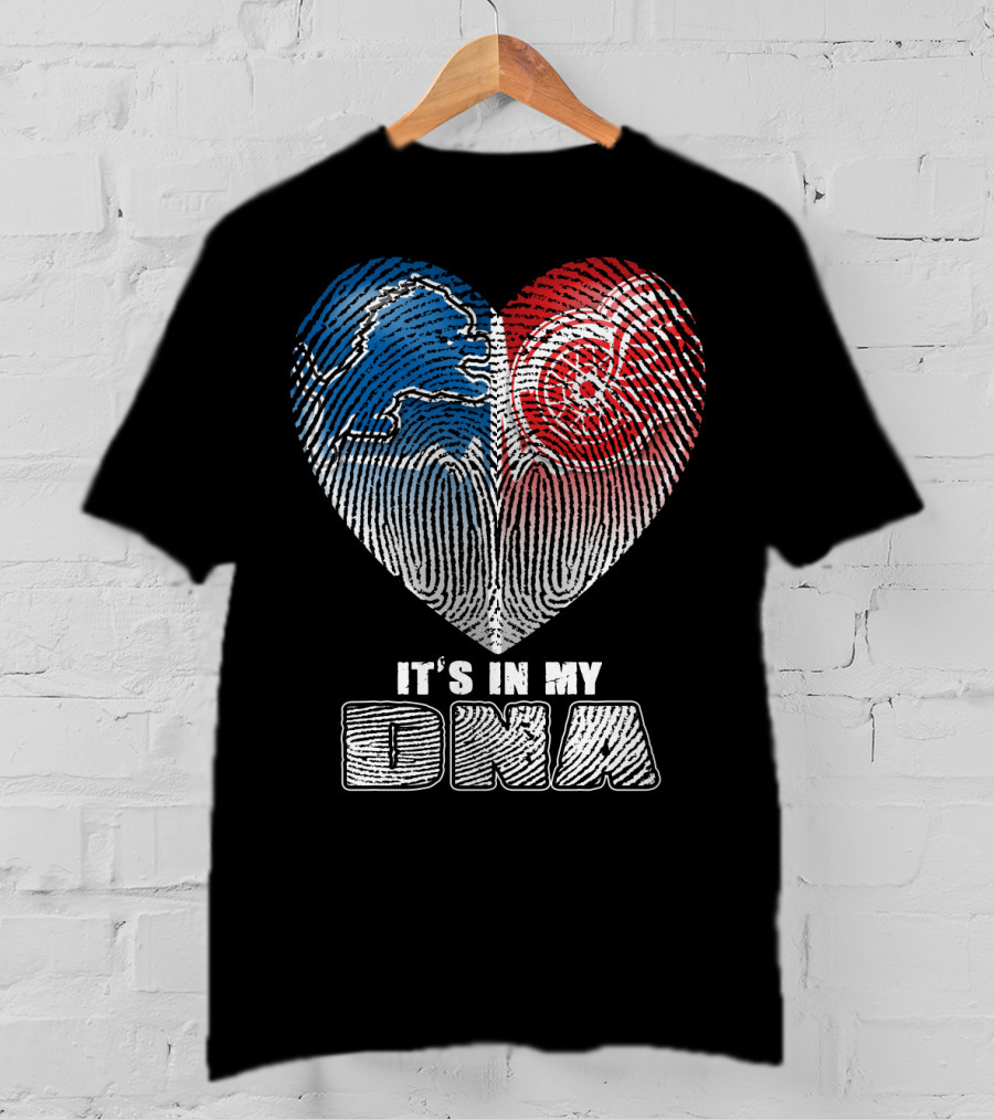 It's In My Dna Detroit Lions Red Wings Fingerprint Heart T-Shirt