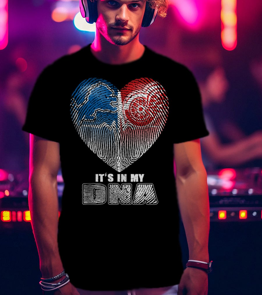 It's In My Dna Detroit Lions Red Wings Fingerprint Heart T-Shirt