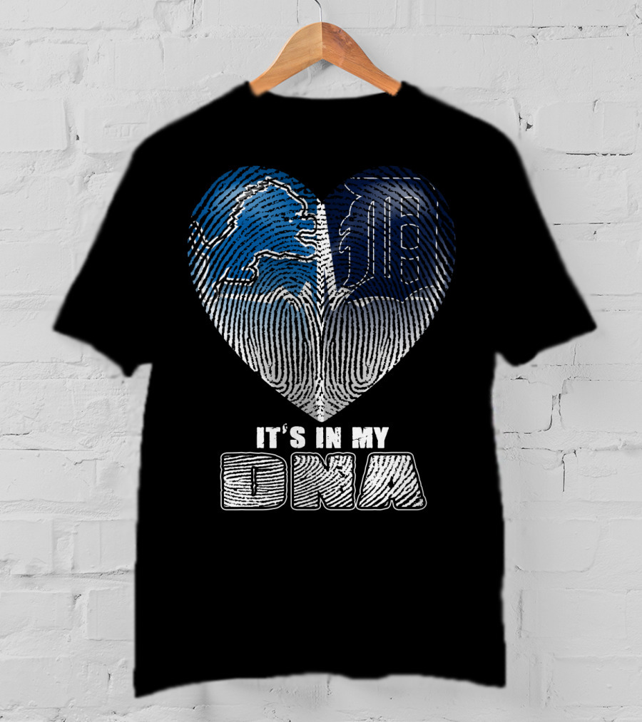It's In My Dna Detroit Lions Tigers Heart Fingerprint T-Shirt