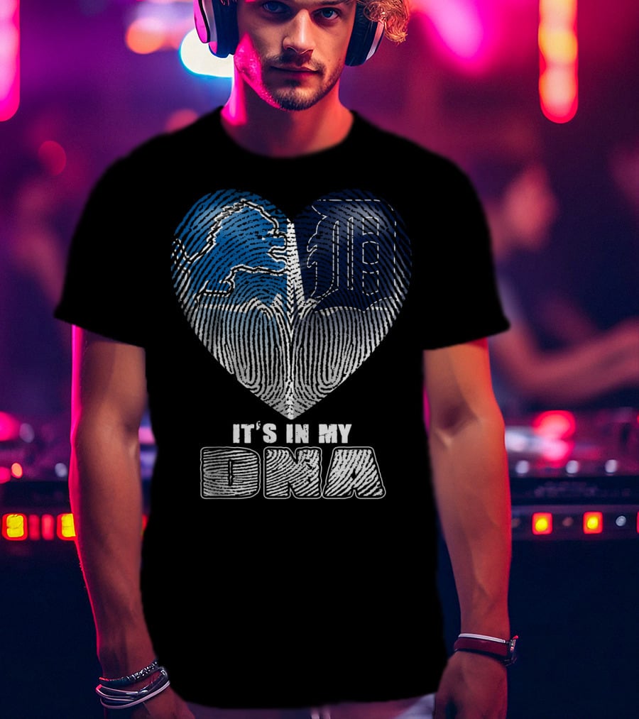 It's In My Dna Detroit Lions Tigers Heart Fingerprint T-Shirt