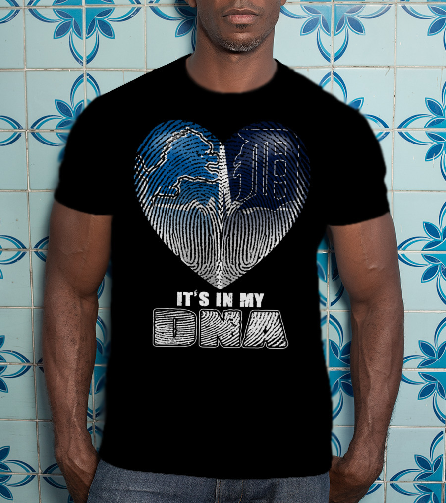 It's In My Dna Detroit Lions Tigers Heart Fingerprint T-Shirt
