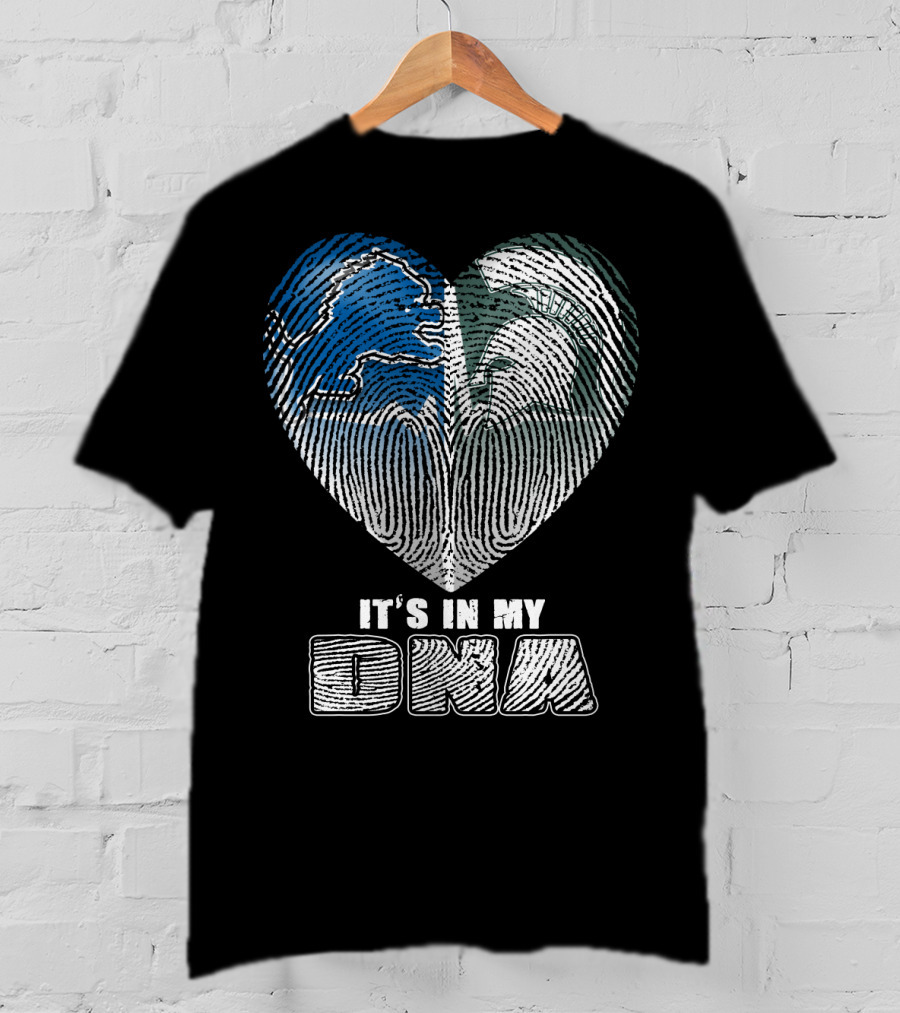 It's In My Dna Detroit Lions Michigan State Fingerprint Heart T-Shirt
