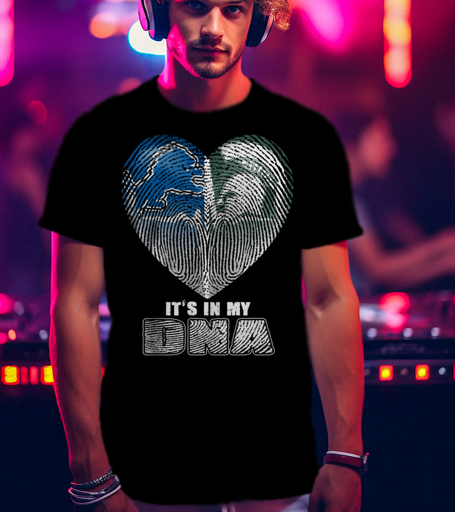 It's In My Dna Detroit Lions Michigan State Fingerprint Heart T-Shirt
