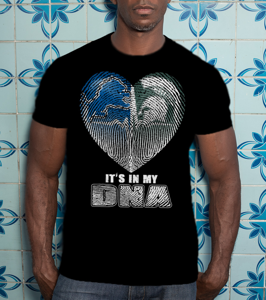 It's In My Dna Detroit Lions Michigan State Fingerprint Heart T-Shirt