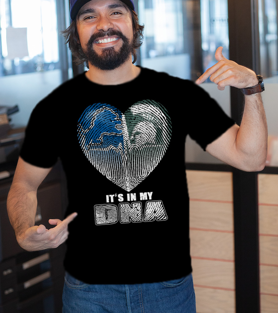 It's In My Dna Detroit Lions Michigan State Fingerprint Heart T-Shirt