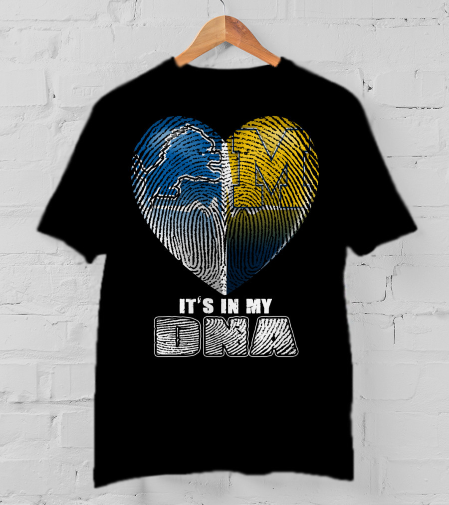 It's In My Dna Detroit Lions Michigan Wolverines Heart Fingerprint T-Shirt