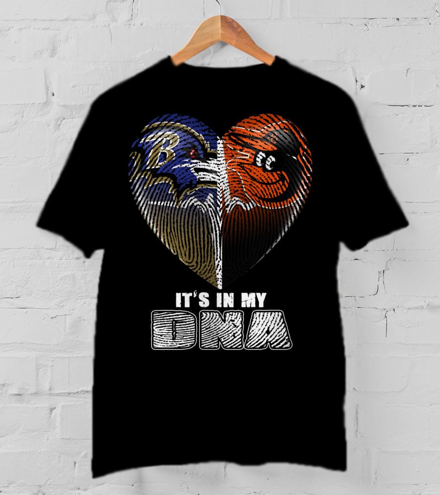 It's In My Dna Ravens Orioles Heart Fingerprint T-Shirt