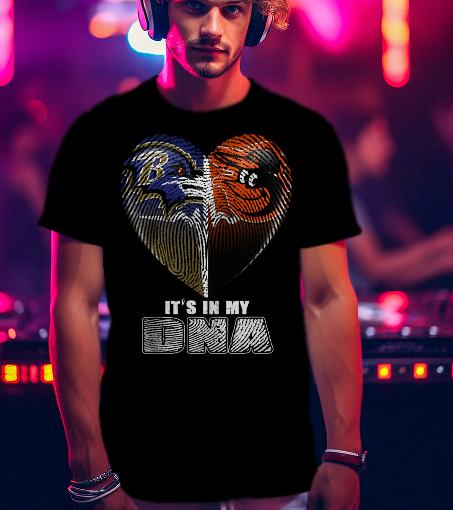 It's In My Dna Ravens Orioles Heart Fingerprint T-Shirt