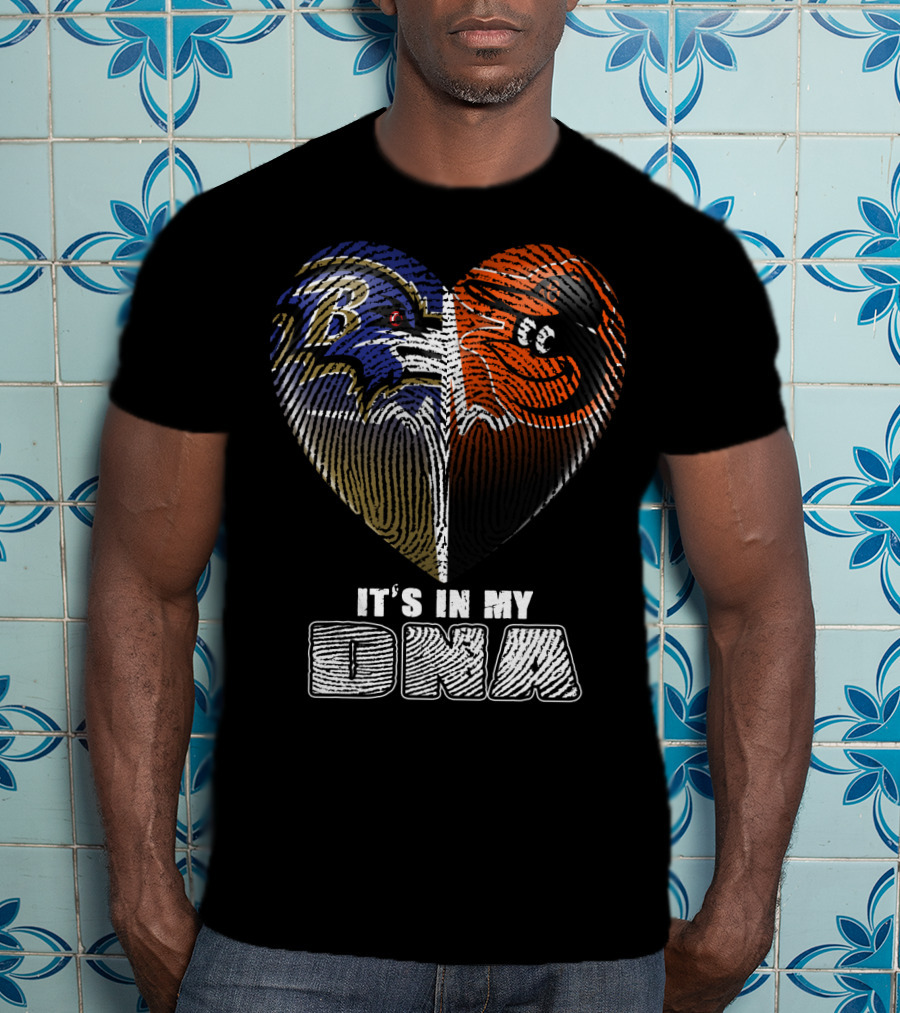 It's In My Dna Ravens Orioles Heart Fingerprint T-Shirt
