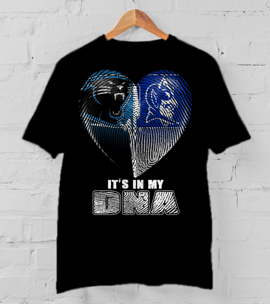 It's In My Dna Carolina Panthers And Duke Blue Devils Fingerprint Heart T-Shirt
