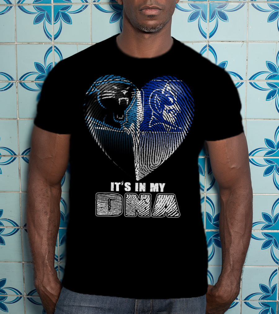 It's In My Dna Carolina Panthers And Duke Blue Devils Fingerprint Heart T-Shirt