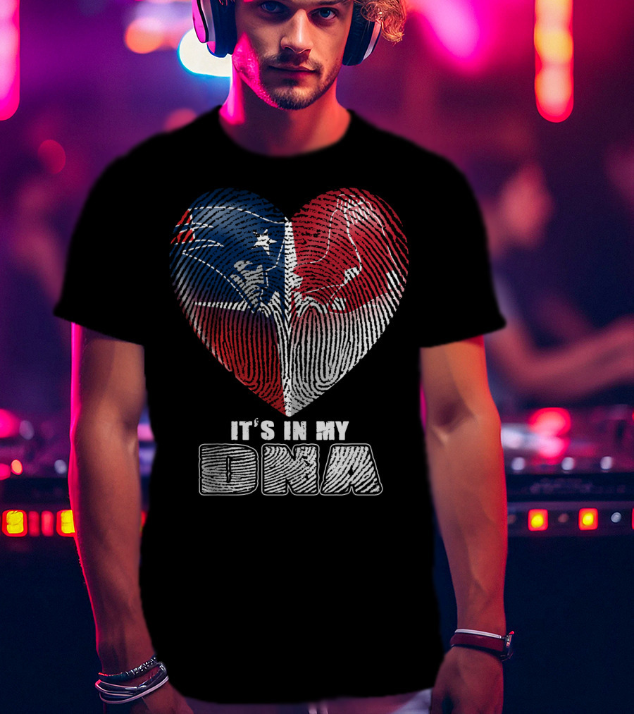 It's In My Dna Patriots Red Sox Heart Fingerprint T-Shirt