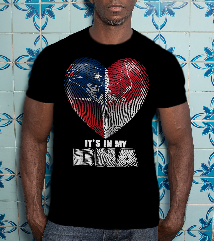 It's In My Dna Patriots Red Sox Heart Fingerprint T-Shirt