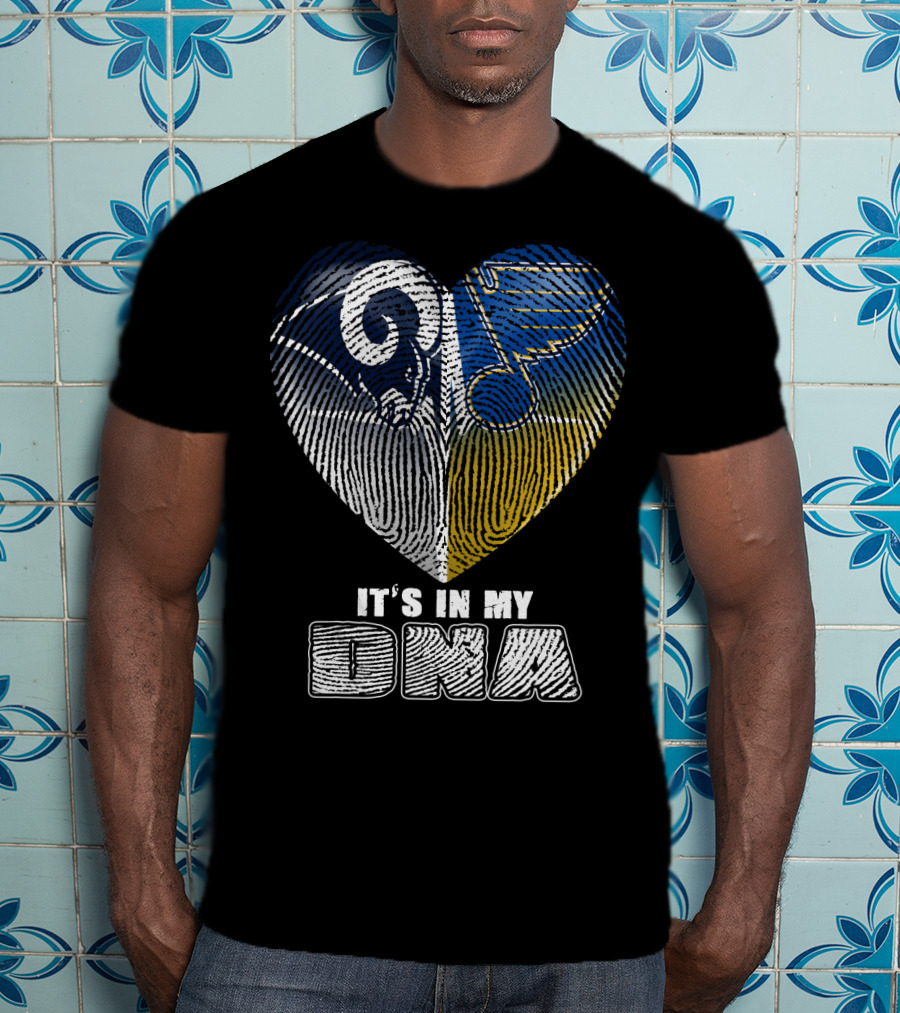 It's In My Dna Rams Blues Heart Fingerprint T-Shirt