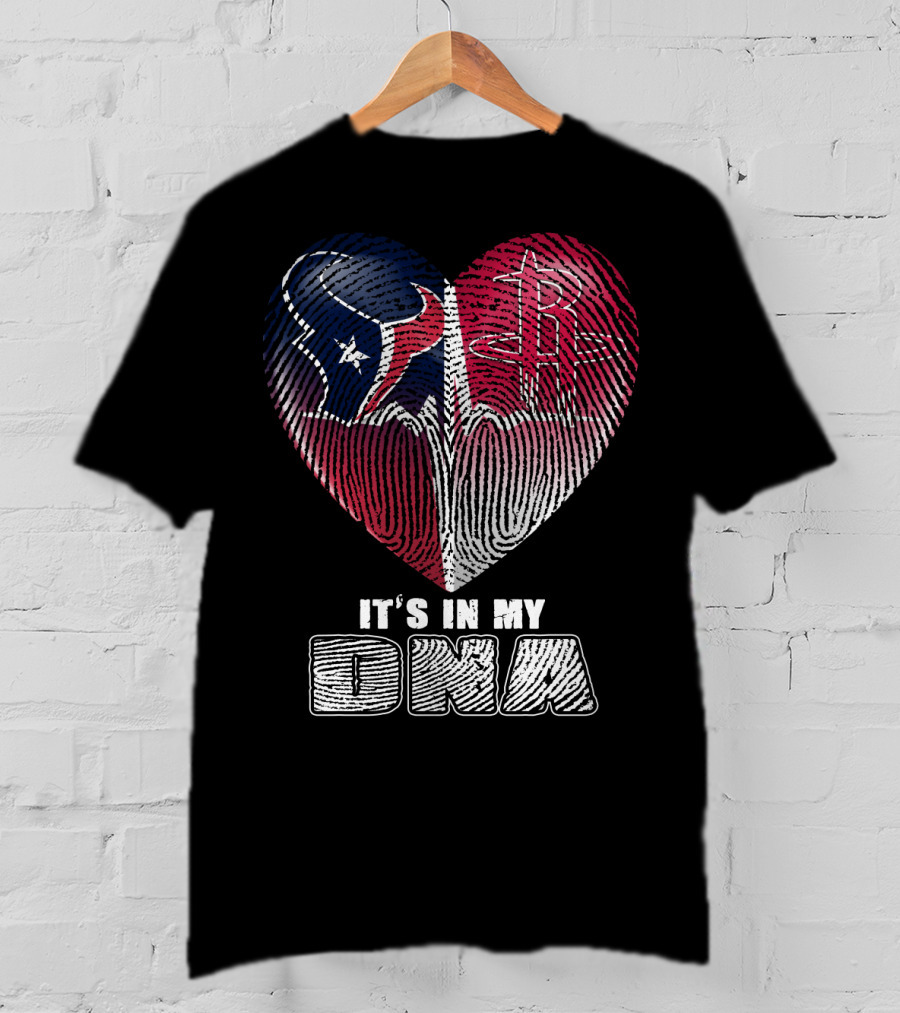 It's In My Dna Houston Texans Houston Rockets Heartbeat Fingerprint T-Shirt
