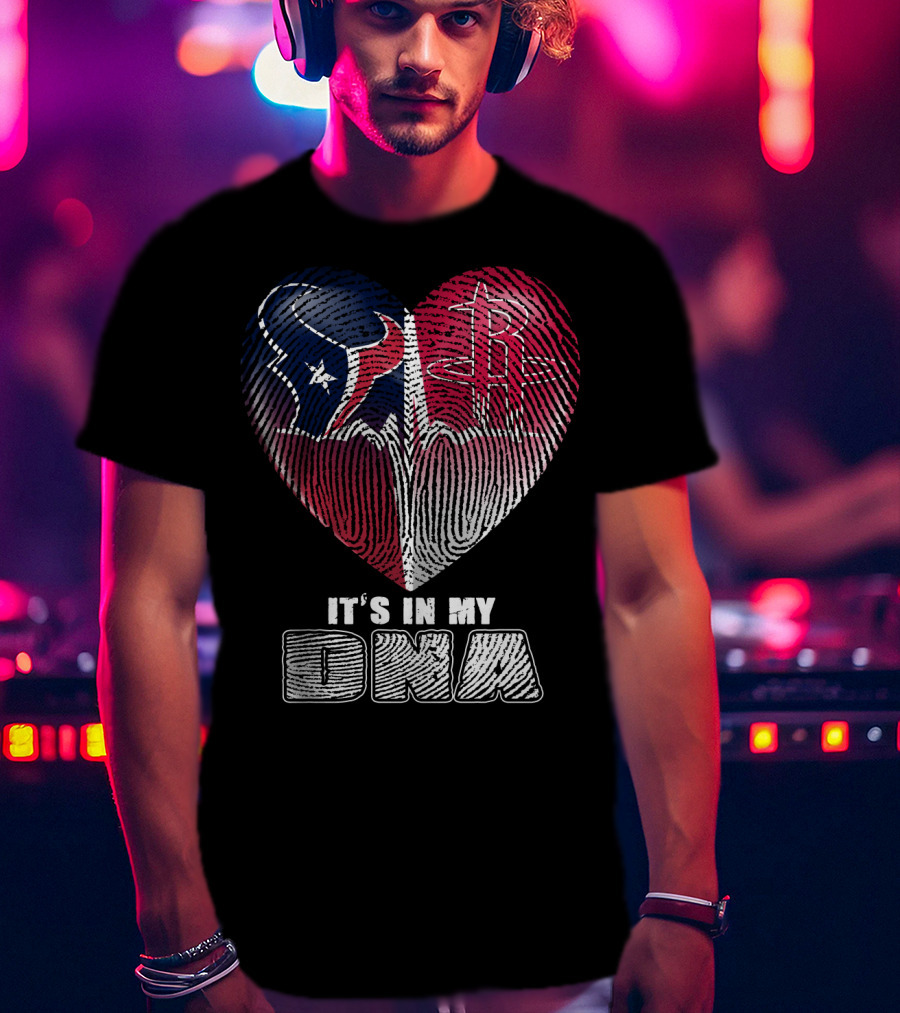 It's In My Dna Houston Texans Houston Rockets Heartbeat Fingerprint T-Shirt