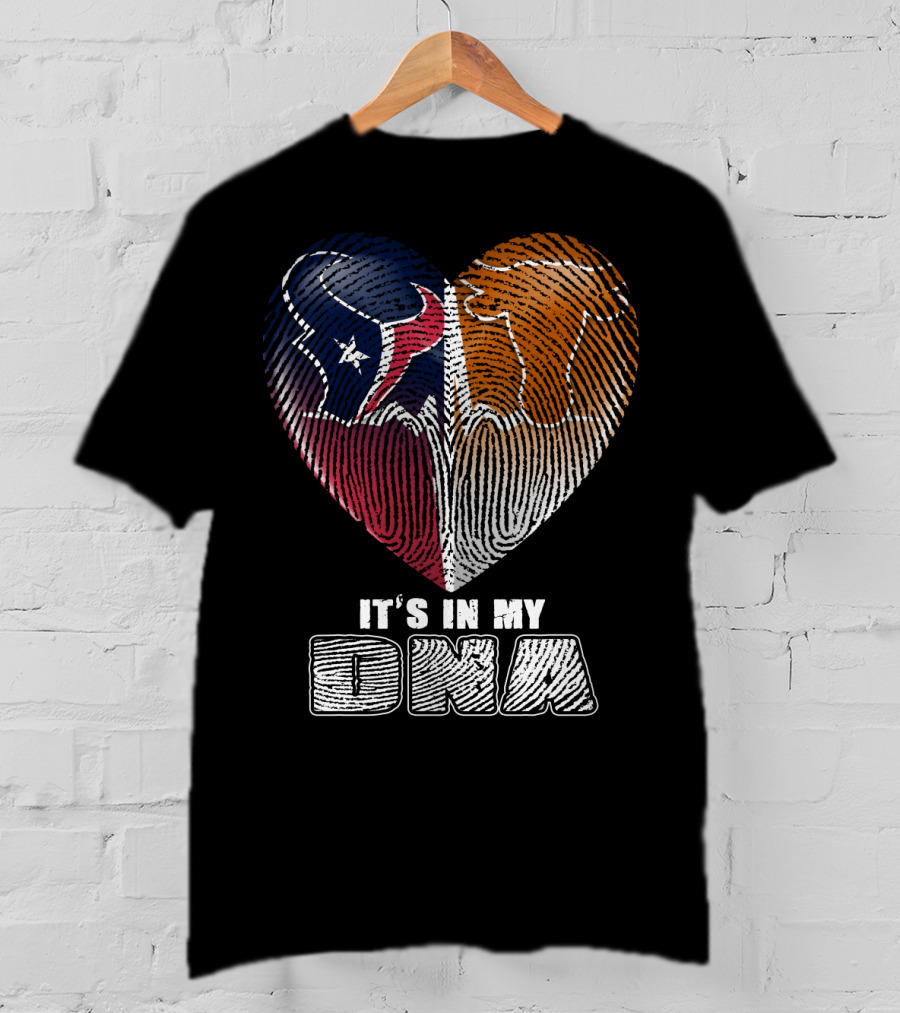It's In My Dna Texans And Longhorns Heart Fingerprint T-Shirt
