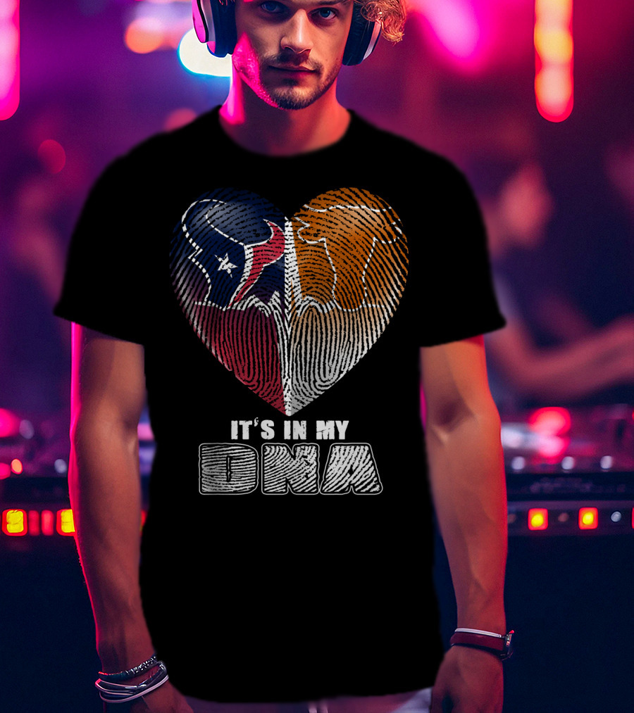 It's In My Dna Texans And Longhorns Heart Fingerprint T-Shirt
