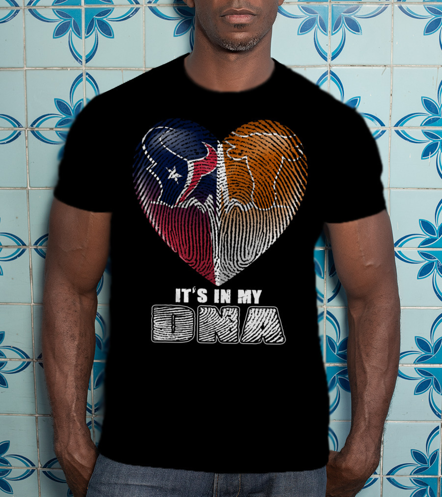 It's In My Dna Texans And Longhorns Heart Fingerprint T-Shirt