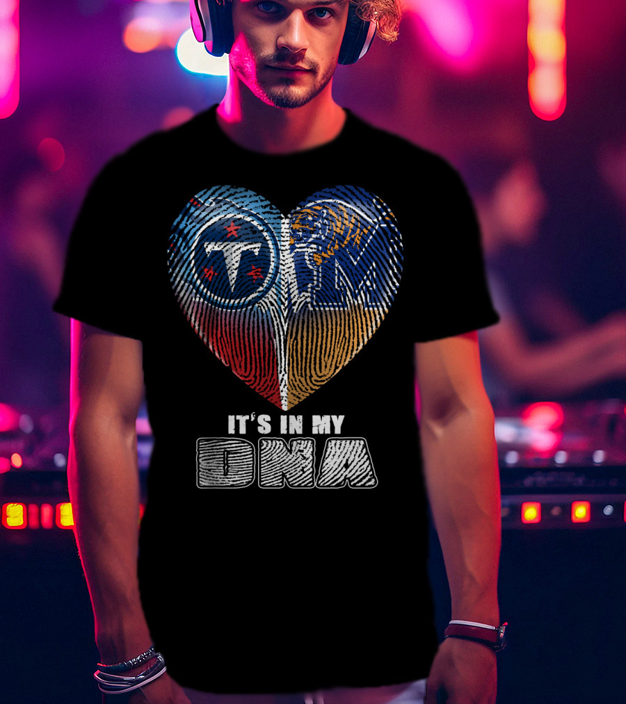 It's In My Dna Tennessee Titans Memphis Tigers Fingerprint Heart T-Shirt
