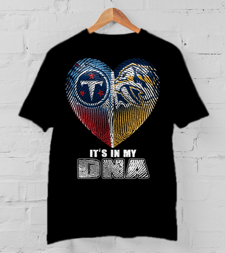 It's In My Dna Tennessee Titans Predators Heart Fingerprint T-Shirt