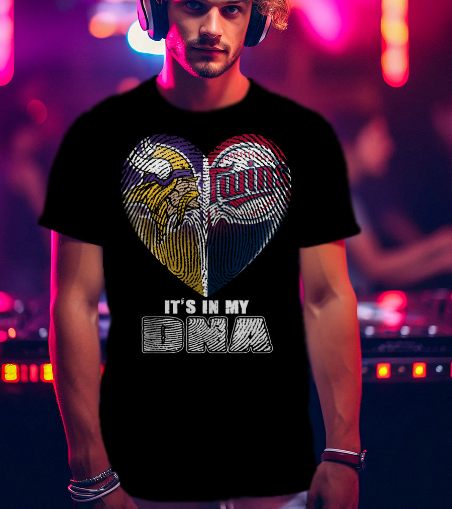 Vikings Twins Fingerprint Heart It's In My Dna T-Shirt