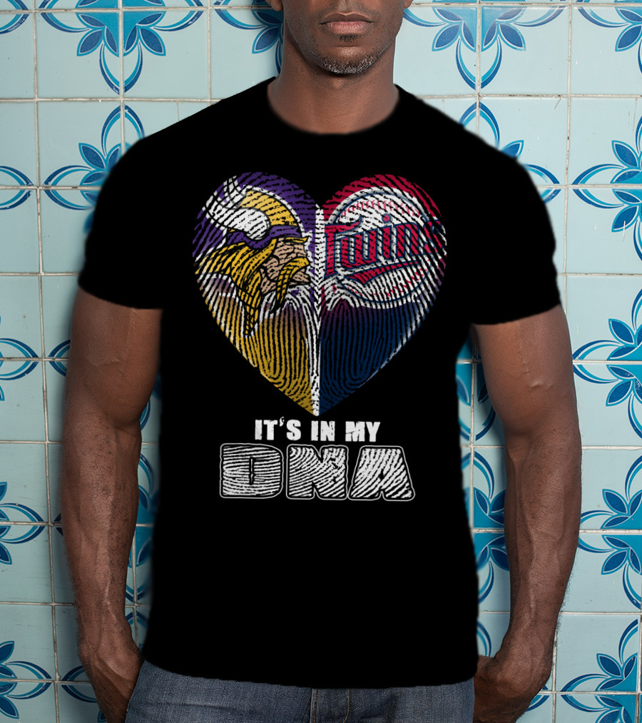 Vikings Twins Fingerprint Heart It's In My Dna T-Shirt