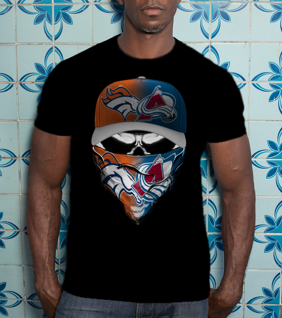 Denver Broncos And Colorado Avalanche Sports Mask Halloween T-Shirt