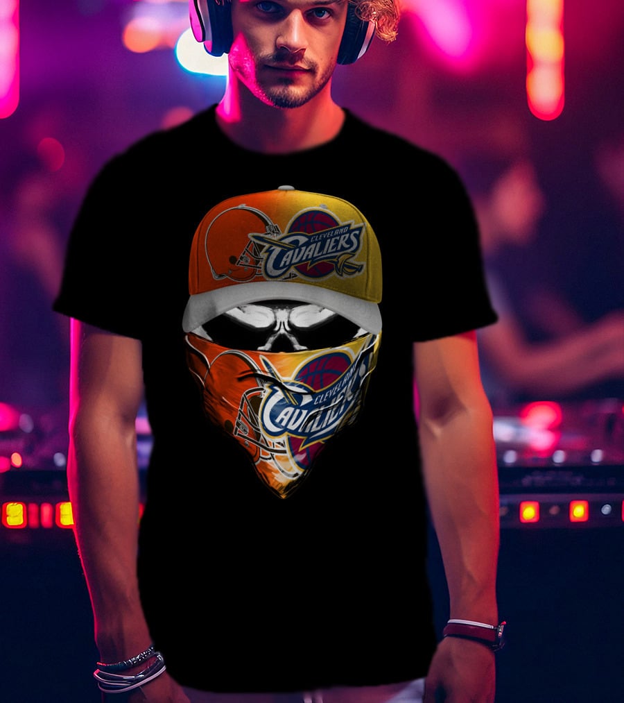 Cleveland Cavaliers Skum 021 Mask And Hat Design Featuring Team Logos T-Shirt