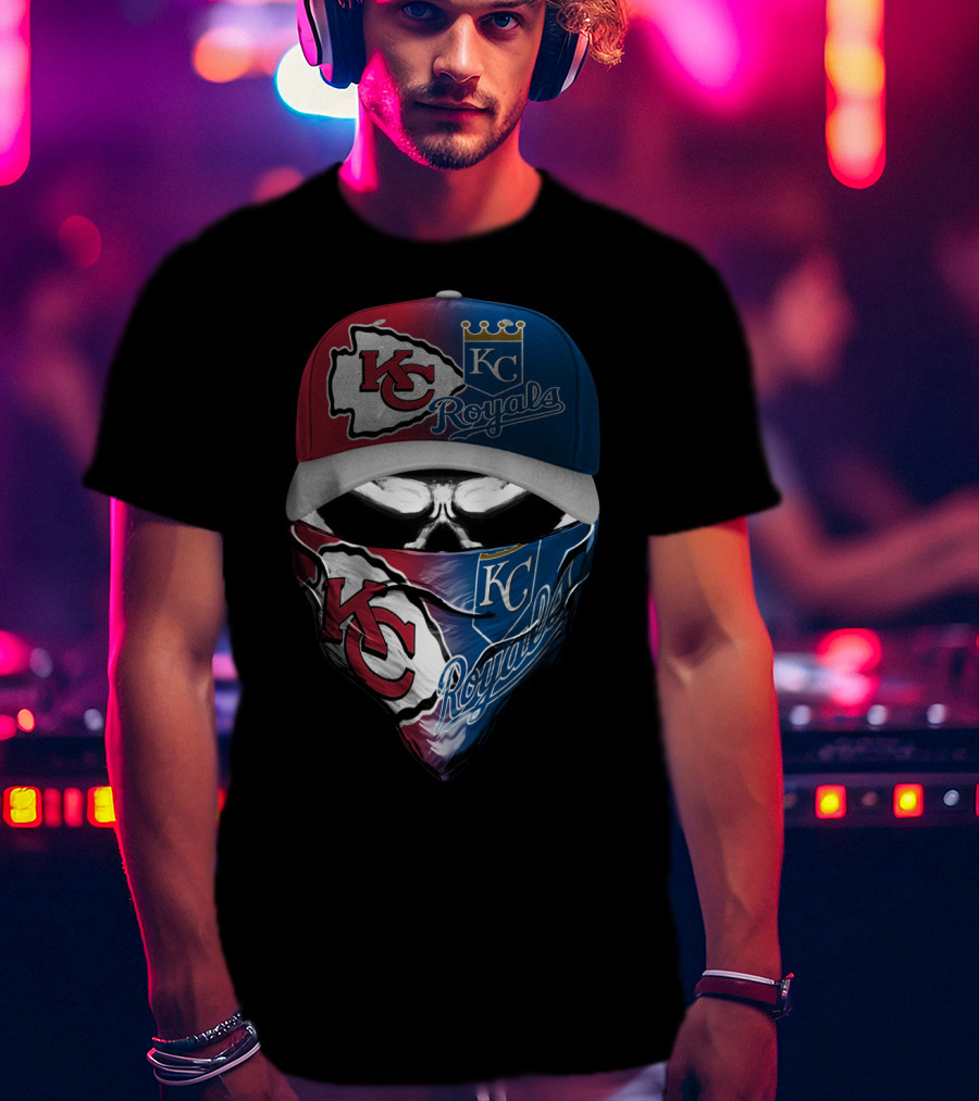 Kansas City Chiefs Royals Skull Mask Logo Mashup T-Shirt