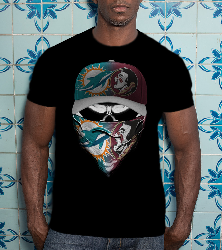 Miami Dolphins Florida State Seminoles Skull Headwear T-Shirt