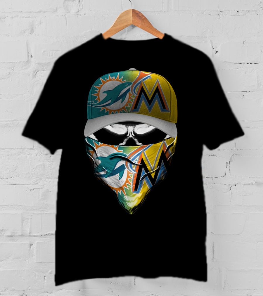Miami Dolphins Miami Marlins Masked Skull Cap T-Shirt