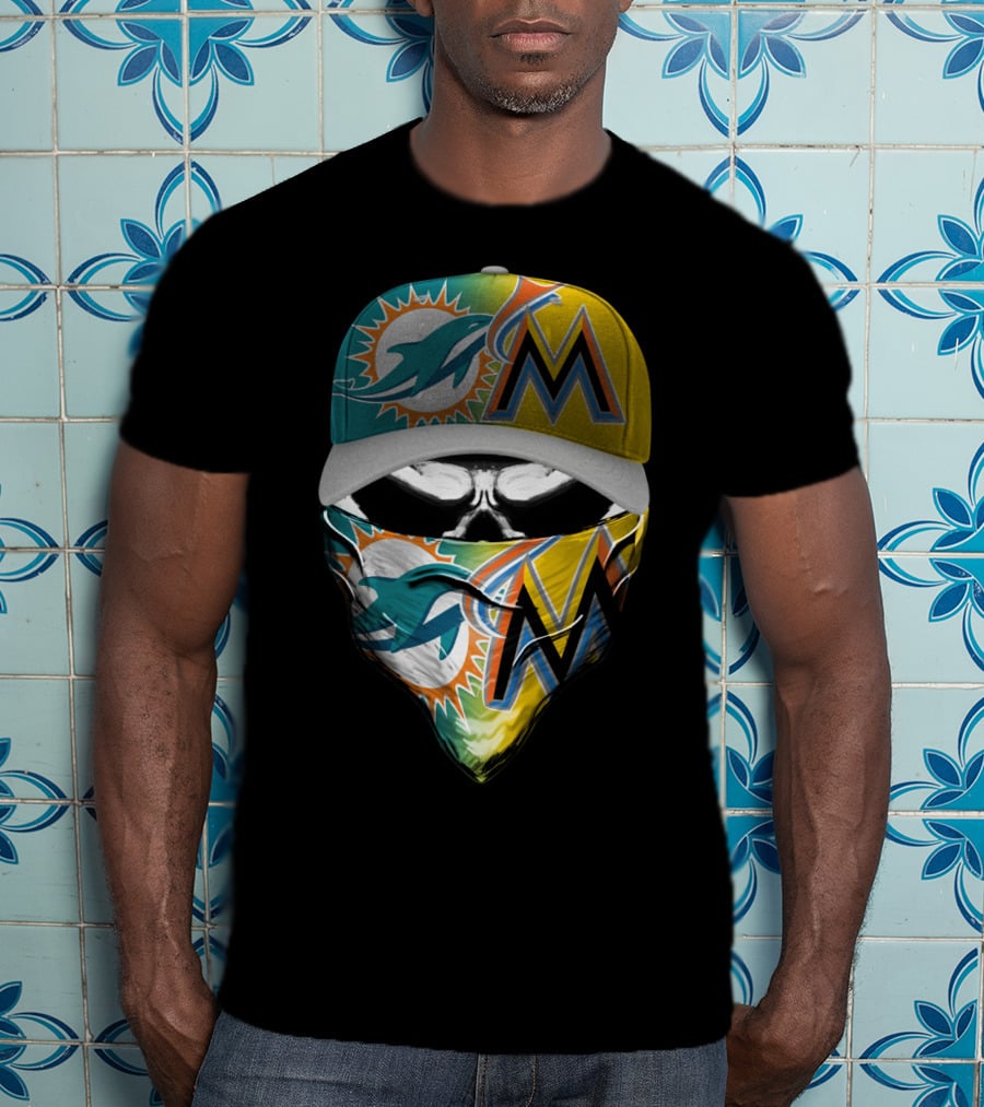 Miami Dolphins Miami Marlins Masked Skull Cap T-Shirt