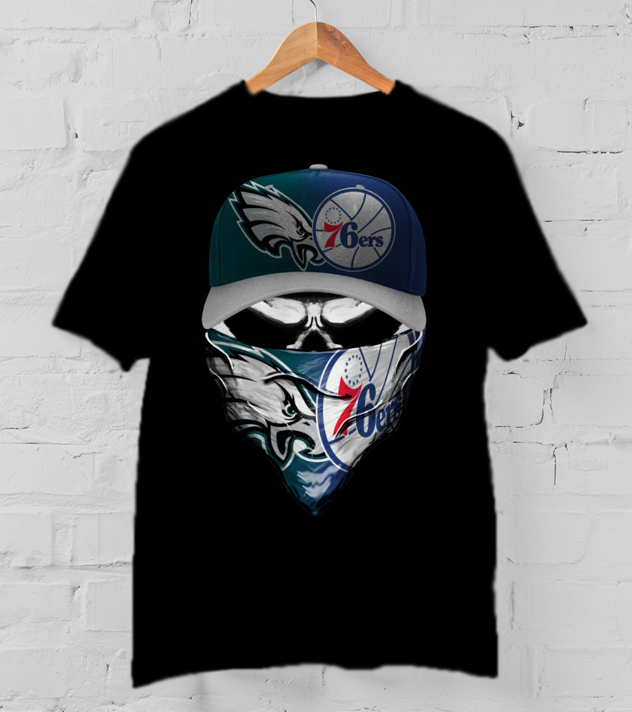 Philadelphia Eagles And 76ers Skull Bandana And Cap T-Shirt